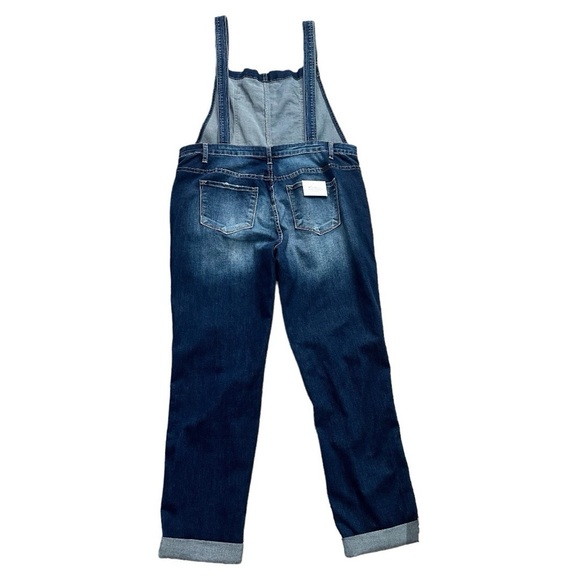 NWT KanCan Distressed Denim Overalls Size XL Dark Wash Jeans Open Back - Picture 4 of 10